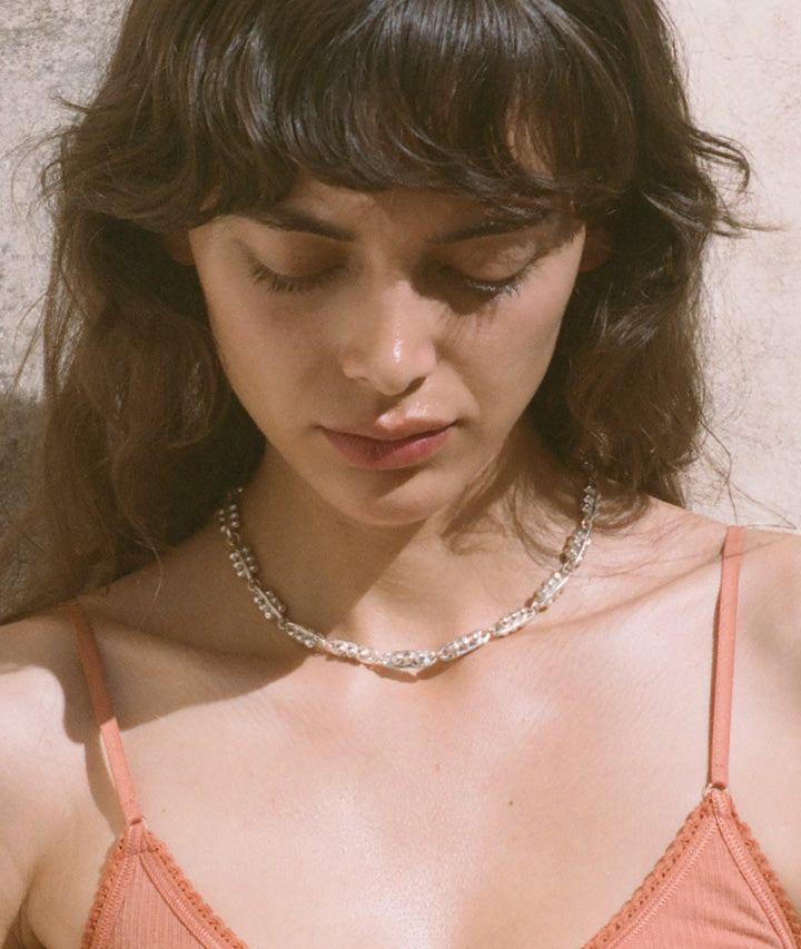 Model wearing Alighieri Silver Necklace Inkwell