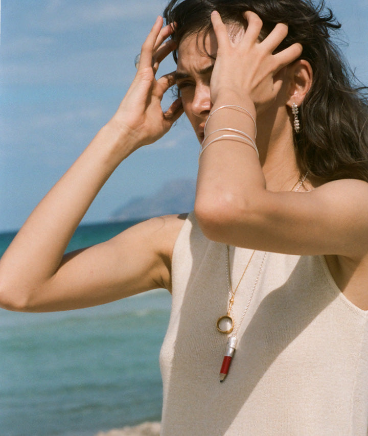 Model wearing Alighieri Silver Bangle Nostalgia 