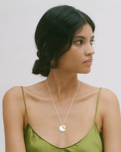 Model Wearing Alighieri Silver Gold Necklace Mixed Metal