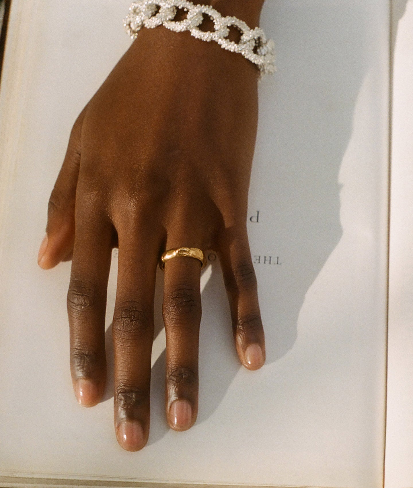 Model Wearing Alighieri Gold Edge of the Abyss Sculpted Ring