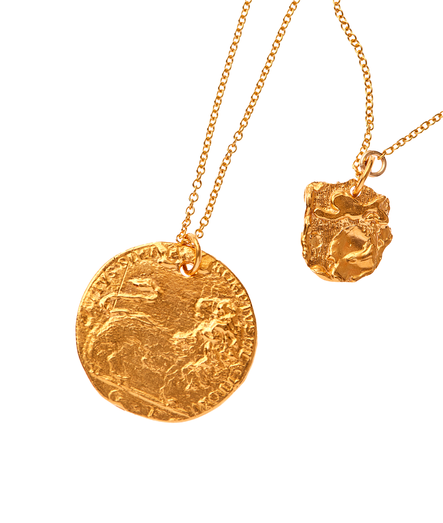 model wearing Alighieri Summer Nights talisman charm necklace medallion gold